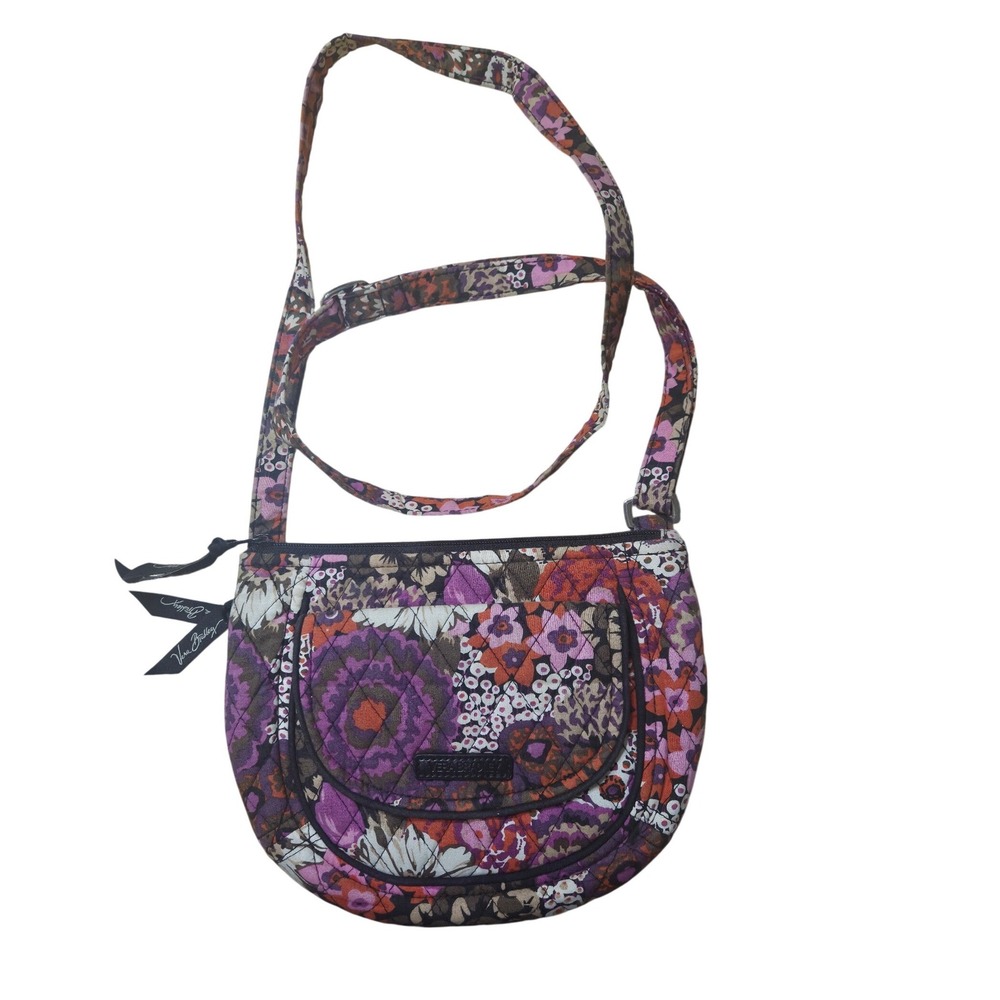 Vera Bradley Lizzy Rosewood Crossbody Bag Purple Orange Brown Adjustable Strap